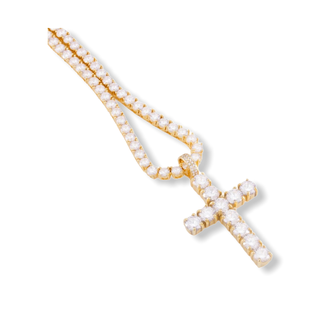 KING ICE: 14K Gold Tennis Cross Set - On Time Fashions Tuscaloosa